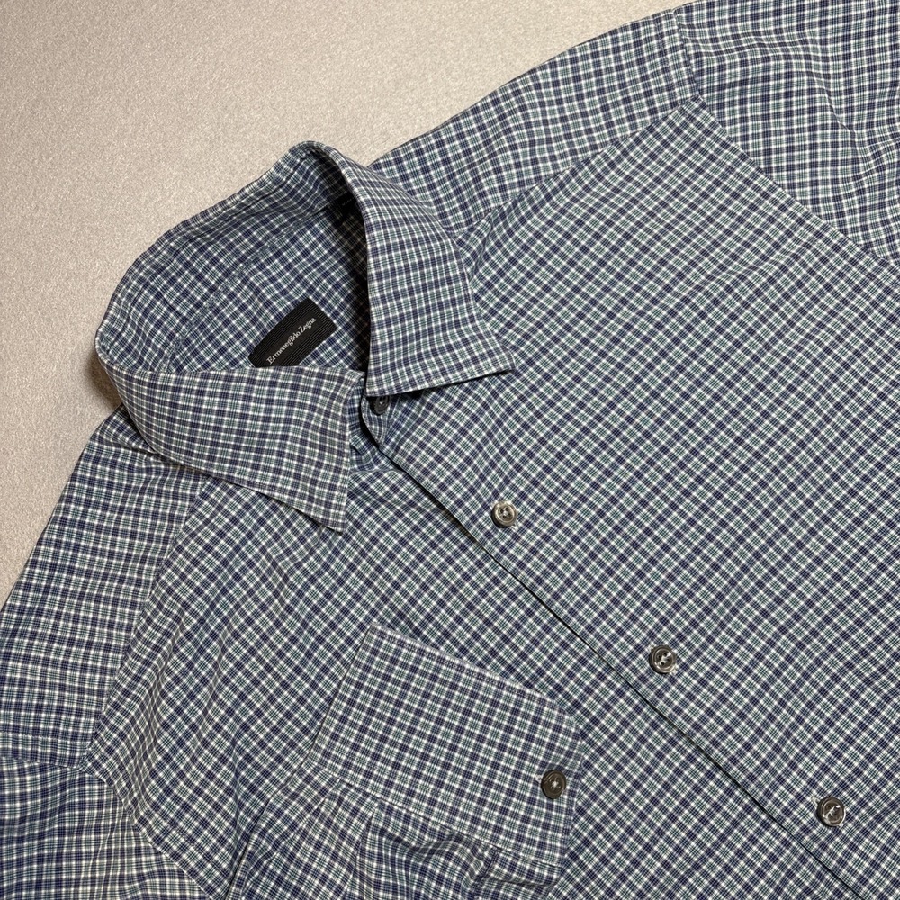 ERMENEGILDO ZEGNA Men's Medium M Made In Italy Plaid 100% Cotton Button Front
